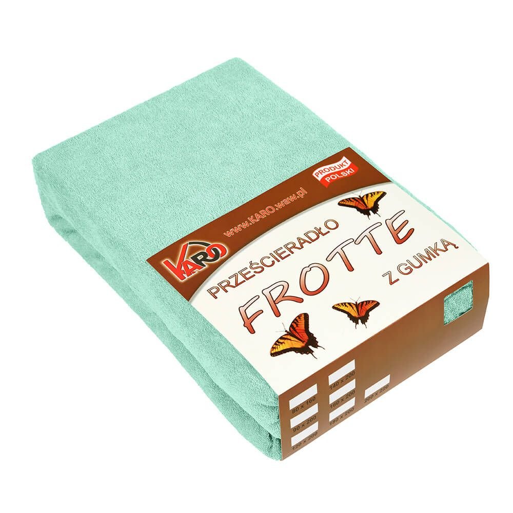 Prześcieradło frotte z gumką KARO 160x200 cm, pistacjowe 014 grube 200g/m2