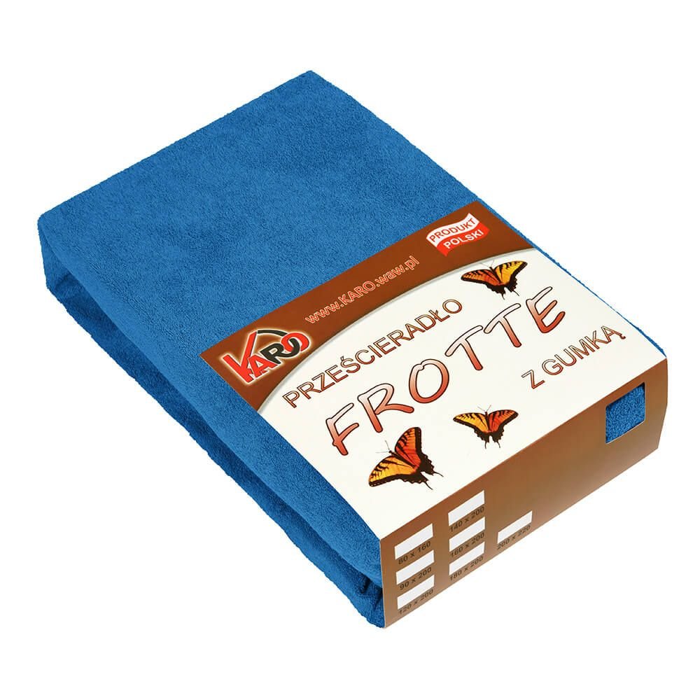 Prześcieradło frotte z gumką KARO 160x200 cm, chabrowe 032 grube 200g/m2