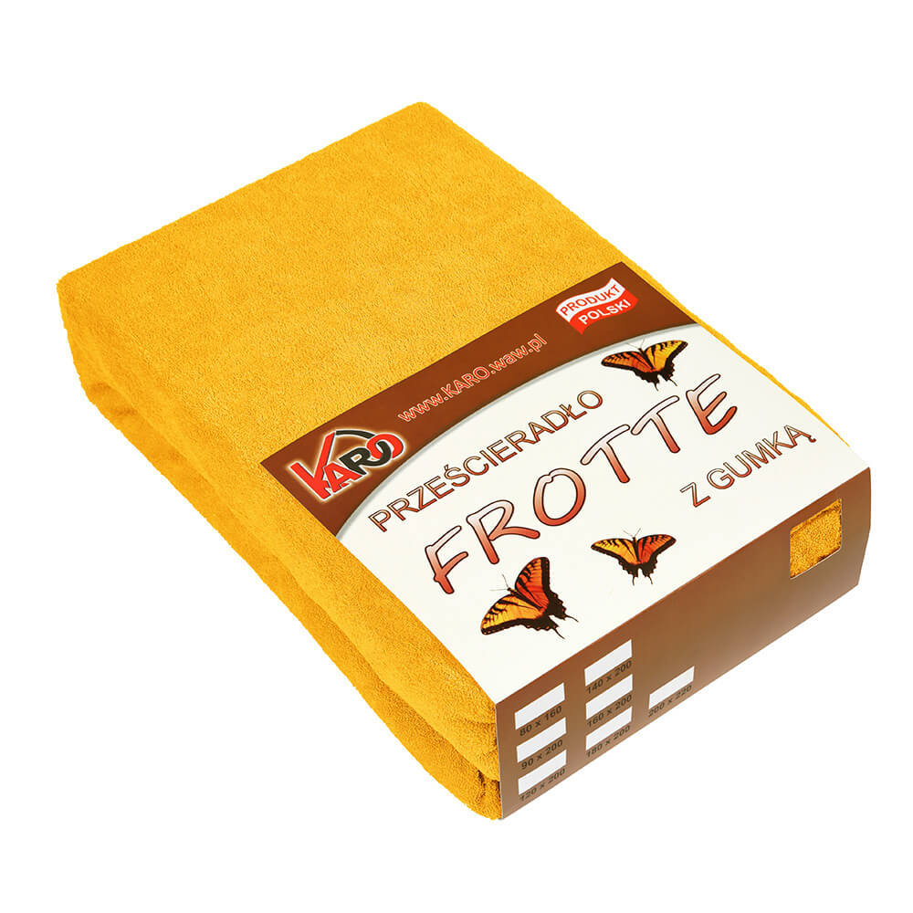 Prześcieradło frotte z gumką KARO 160x200 cm, musztardowe słoneczne 005 grube 200g/m2