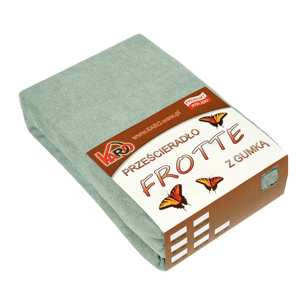 Prześcieradło frotte z gumką KARO 90x200 cm, oliwkowe 013 grube 200g/m2