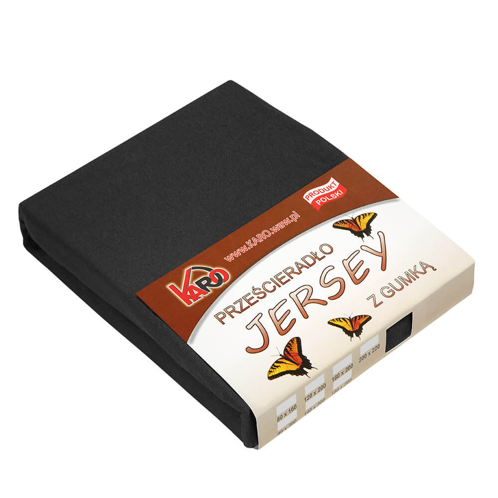 Prześcieradło jersey z gumką KARO 200x200 cm, czarne 044 grube 150g/m2
