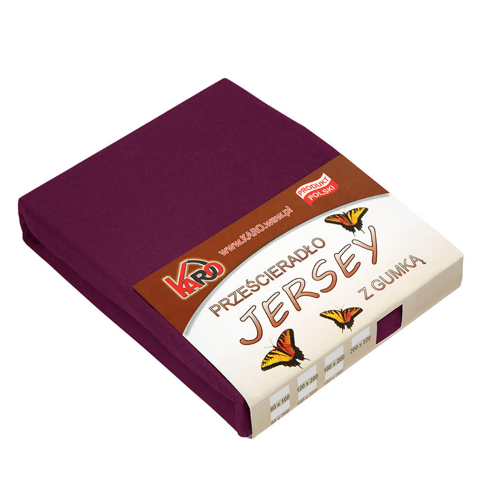 Prześcieradło jersey z gumką KARO 200x200 cm, śliwkowe 027 grube 150g/m2