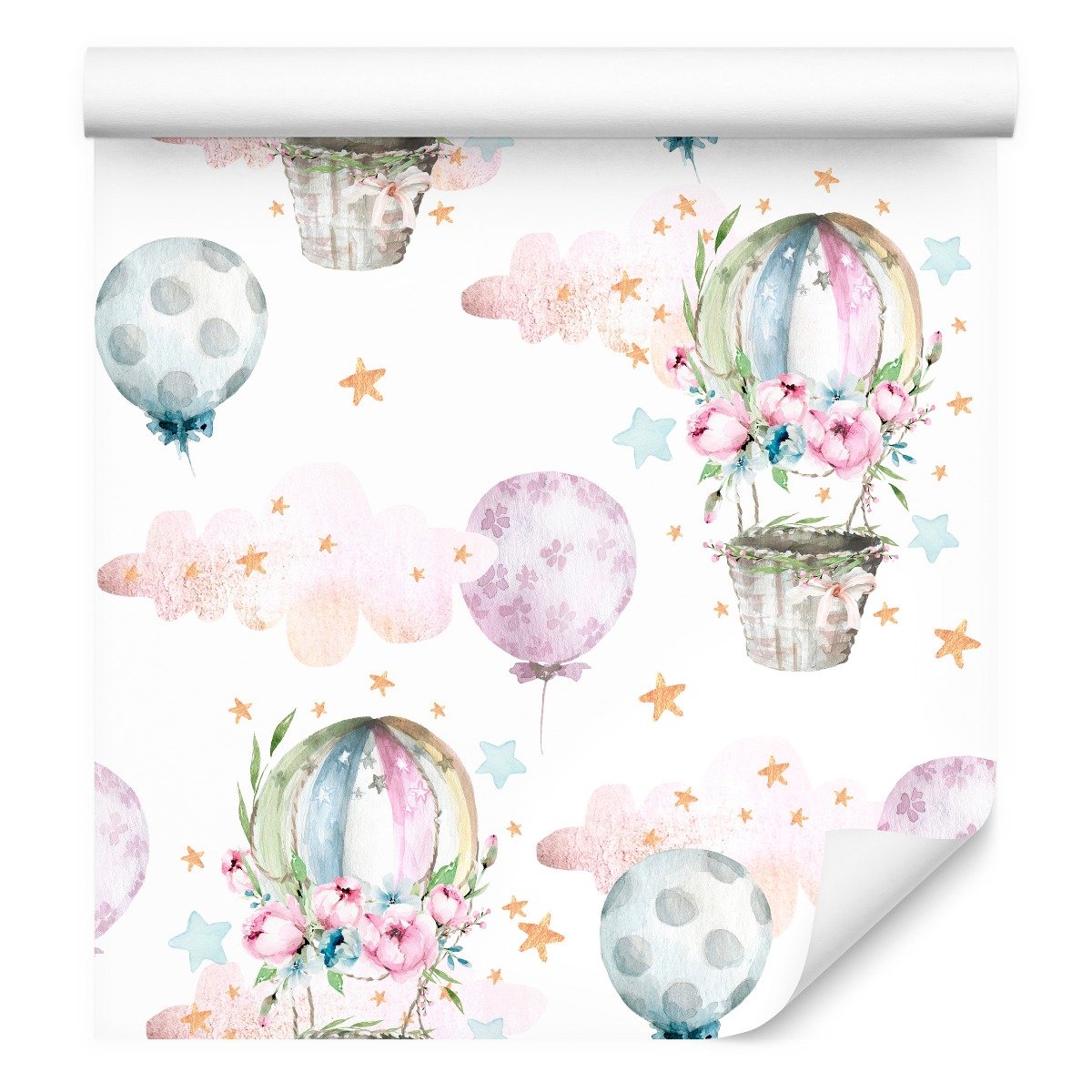 Tapeta Dla Dzieci BALONY Kwiaty Chmury Gwiazdy 3D 0,53m x 10m
