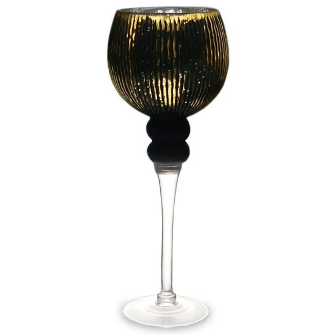 Elegancki, czarno - złoty świecznik dekoracyjny - kielich Nigre 35 cm
