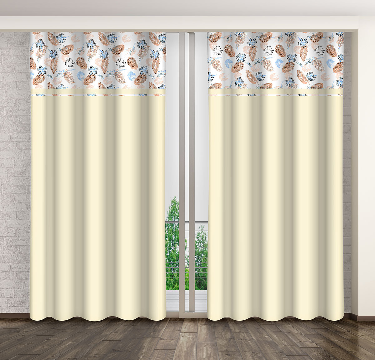 Zasłona gotowa na żabki, 160x250, kremowa w liście, ZMH-593