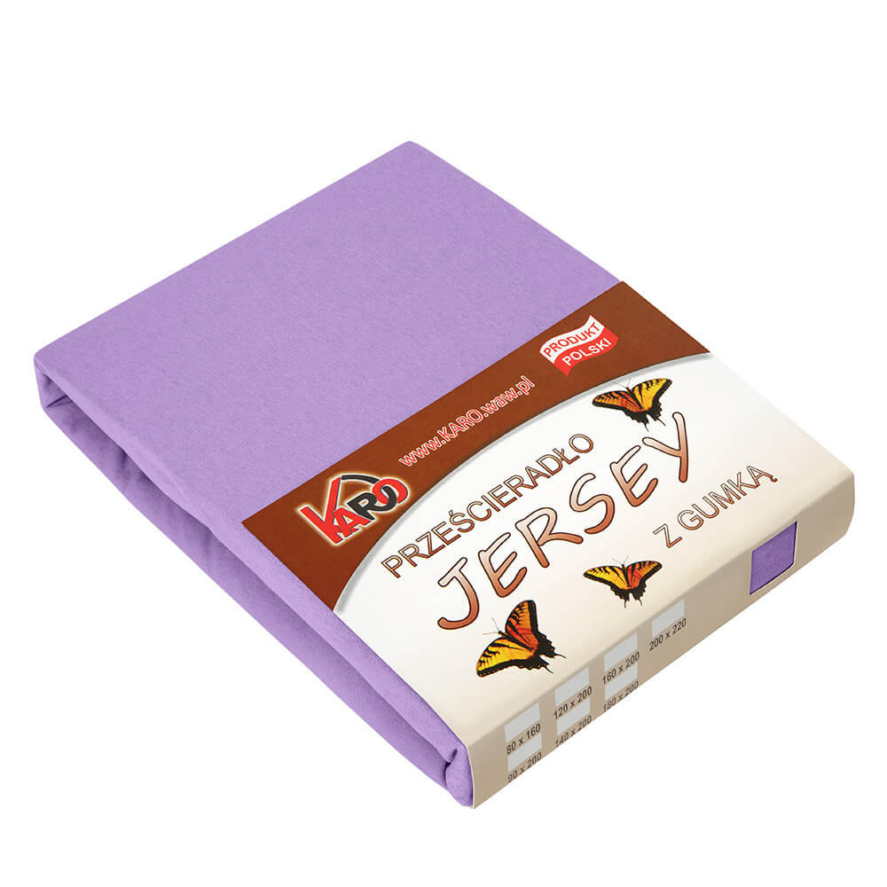 Prześcieradło jersey z gumką KARO 90x200 cm, fioletowe 022 grube 150g/m2
