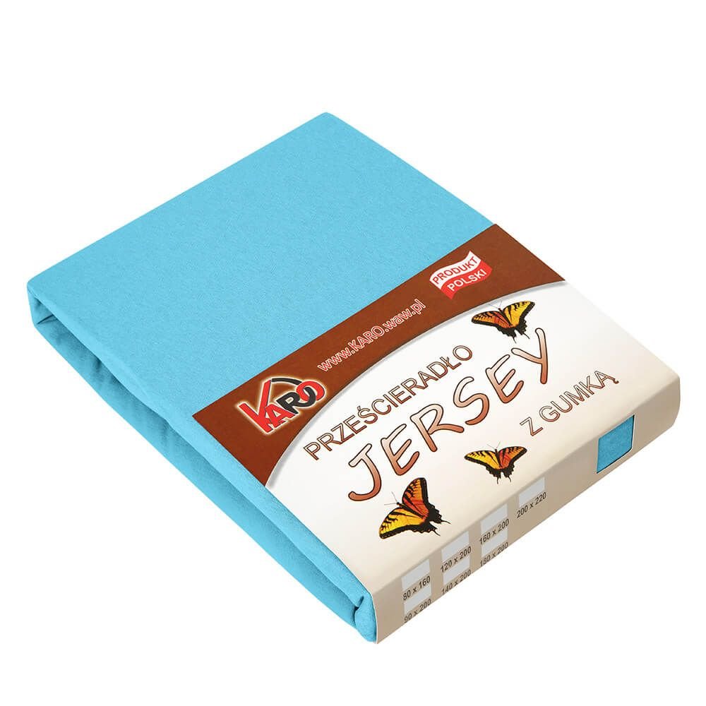 Prześcieradło jersey z gumką KARO  80x200 cm, turkusowe 030 grube 150g/m2