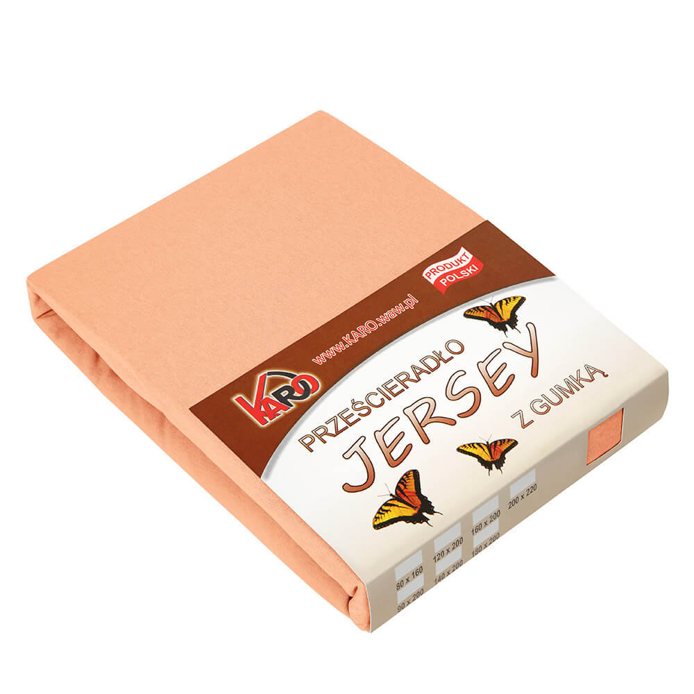 Prześcieradło jersey z gumką KARO 90x200 cm, morelowe 007 grube 150g/m2