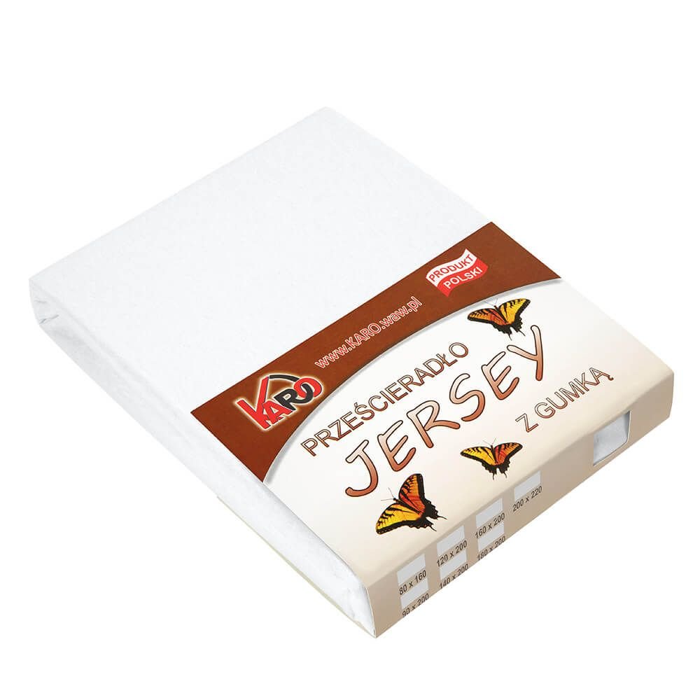 Prześcieradło jersey z gumką KARO 120x200 cm, białe 001 grube 150g/m2