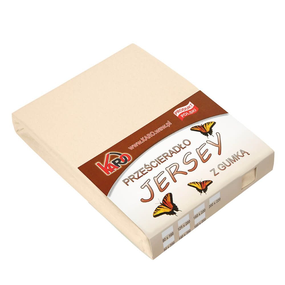 Prześcieradło jersey z gumką KARO 120x200 cm, beżowe jasne 008 grube 150g/m2