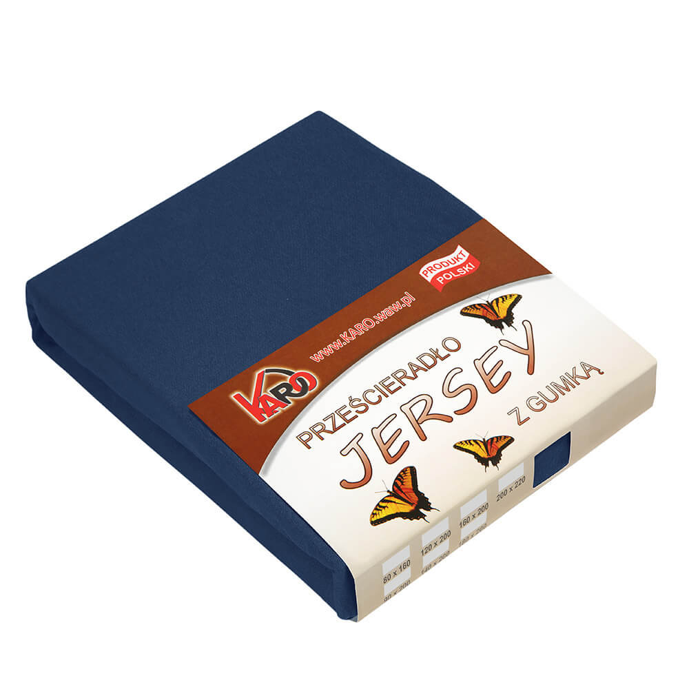 Prześcieradło jersey z gumką KARO 120x200 cm, granatowe 034 grube 150g/m2