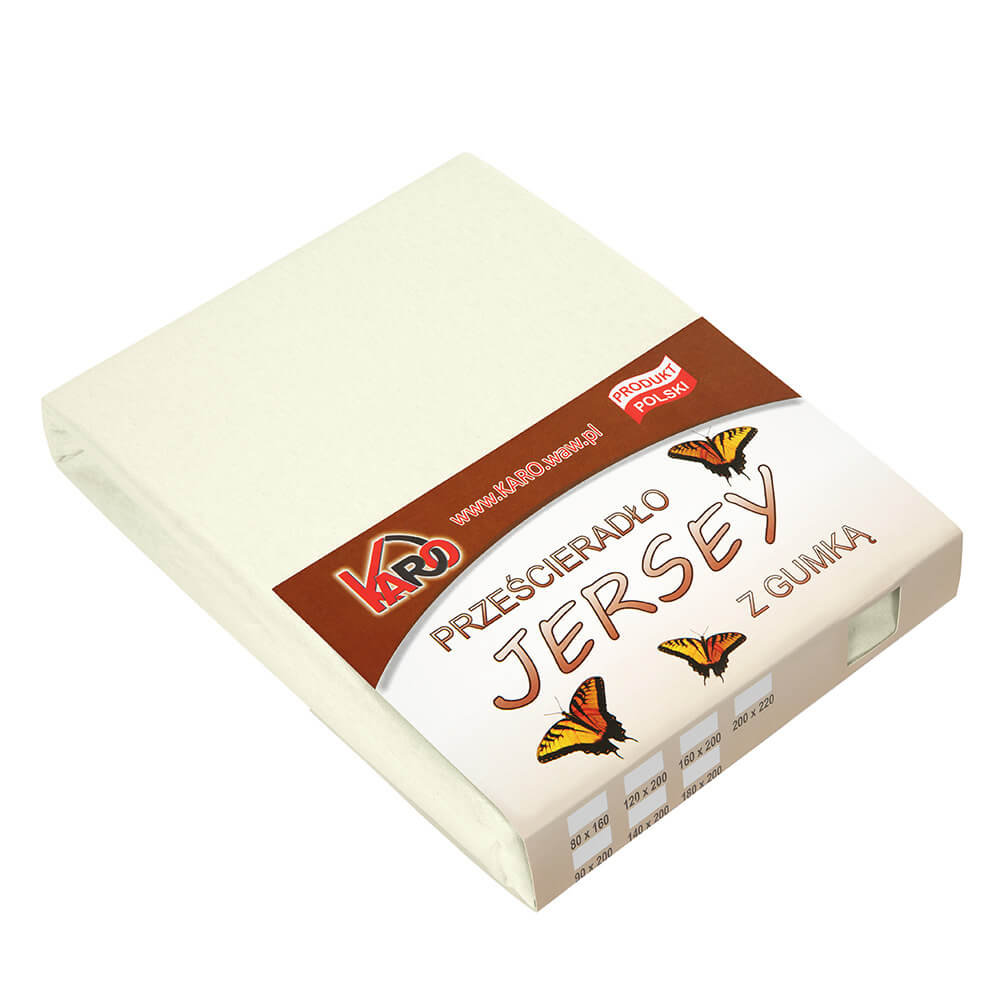 Prześcieradło jersey z gumką KARO 160x200 cm, ekri 002 grube 150g/m2