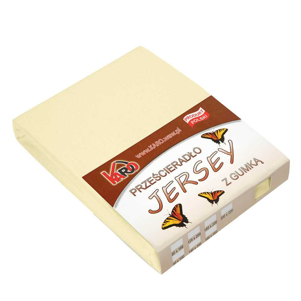 Prześcieradło jersey z gumką KARO 160x200 cm, kremowe 003 grube 150g/m2