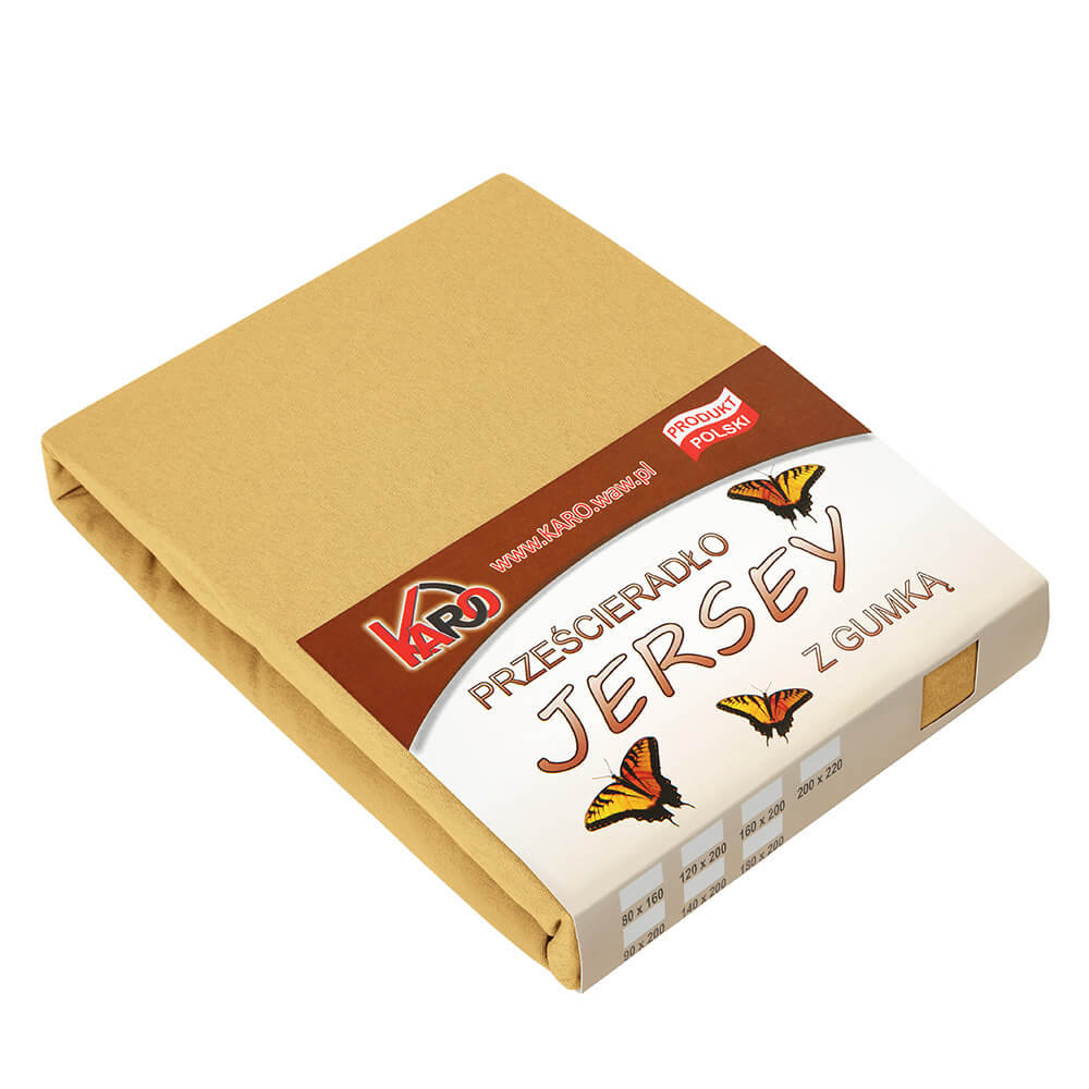 Prześcieradło jersey z gumką KARO 120x200 cm, musztardowe piaskowe 056 grube 150g/m2