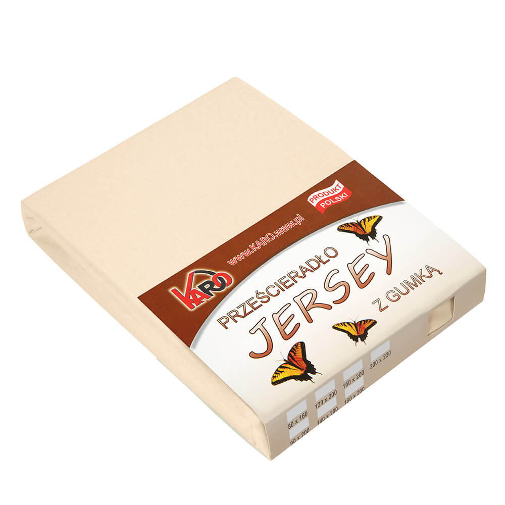 Prześcieradło jersey z gumką KARO 160x200 cm, beżowe jasne 008 grube 150g/m2