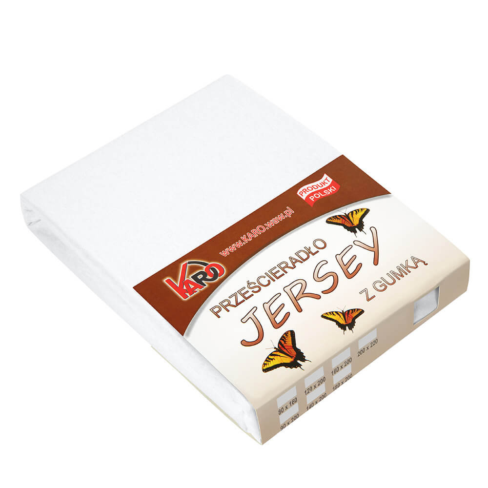 Prześcieradło jersey z gumką KARO 140x200 cm, białe 001 grube 150g/m2