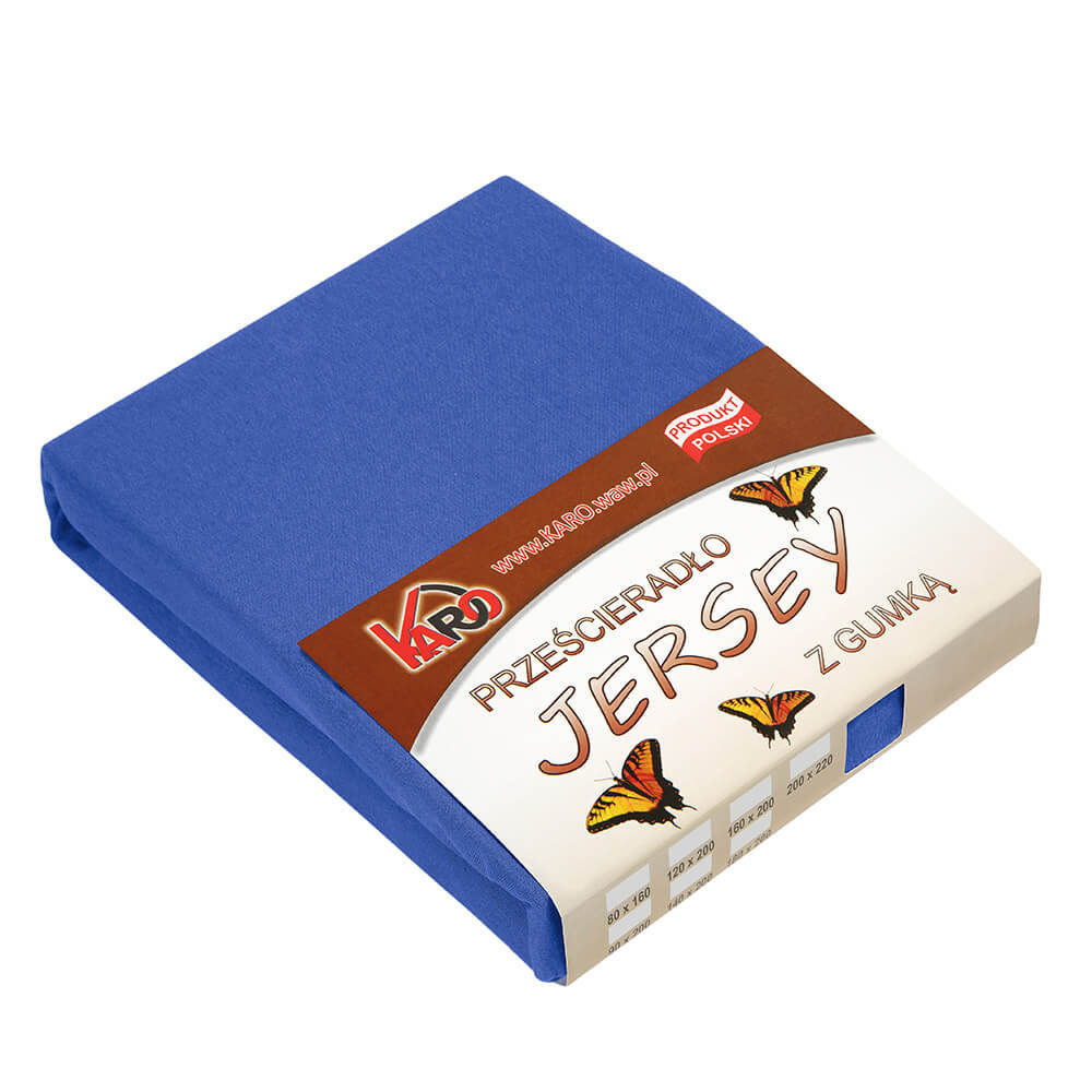 Prześcieradło jersey z gumką KARO 160x200 cm, szafirowe 029 grube 150g/m2
