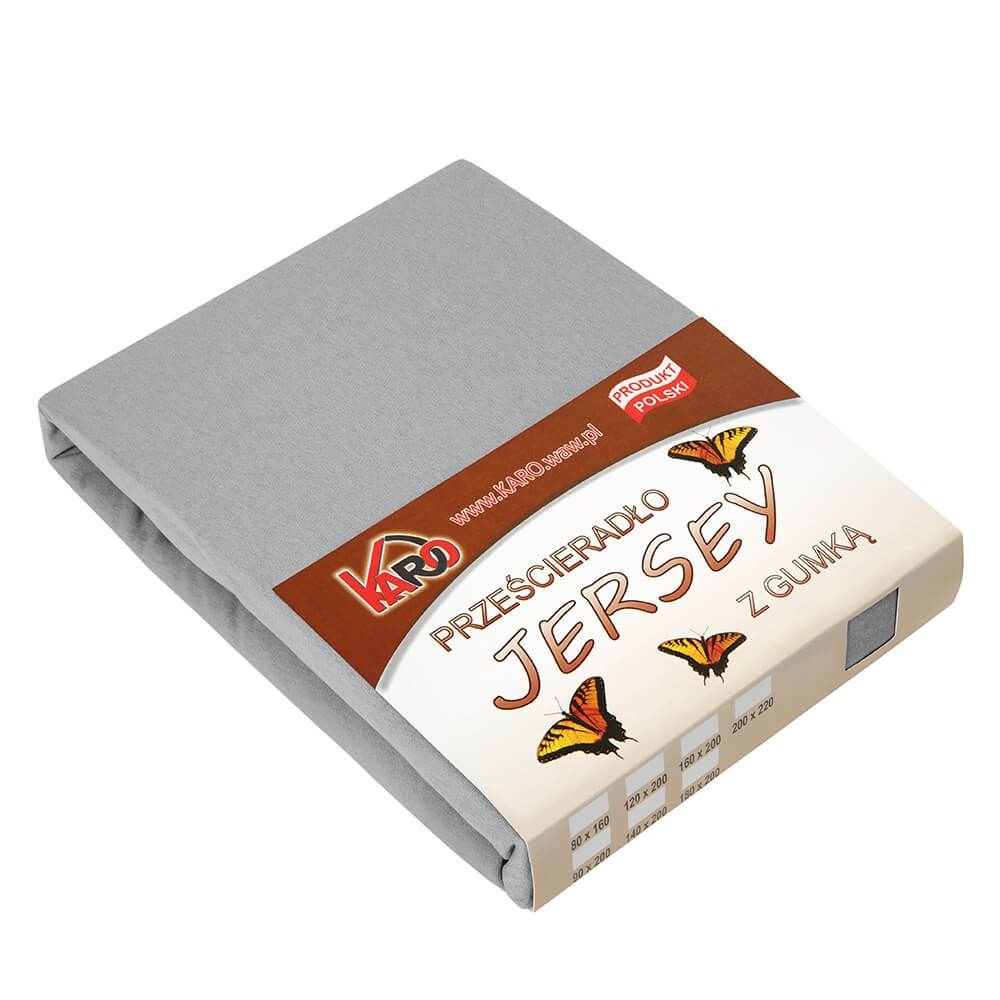 Prześcieradło jersey z gumką KARO 180x200 cm, szare 060 grube 150g/m2