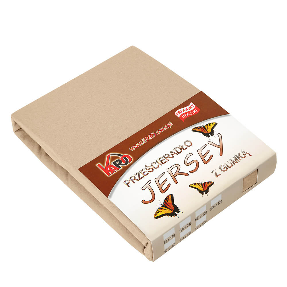 Prześcieradło jersey z gumką KARO 200x220 cm, beżowe 009 grube 150g/m2