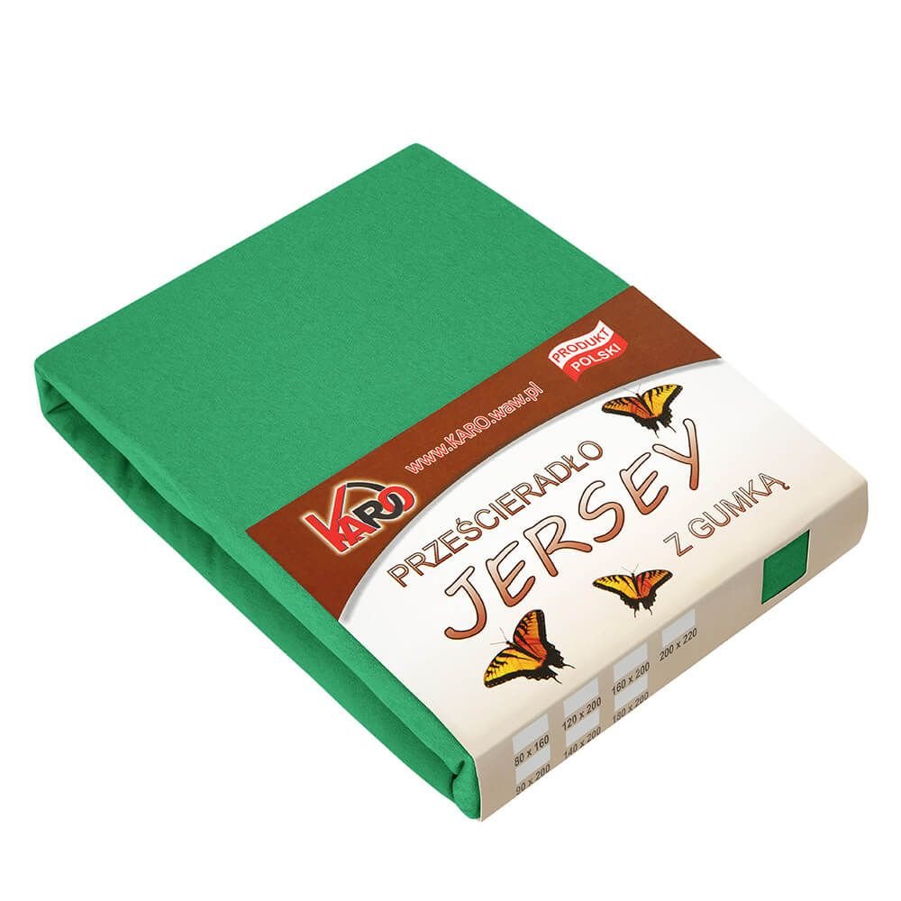 Prześcieradło jersey z gumką KARO 160x200 cm, zielone trawiaste 049 grube 150g/m2