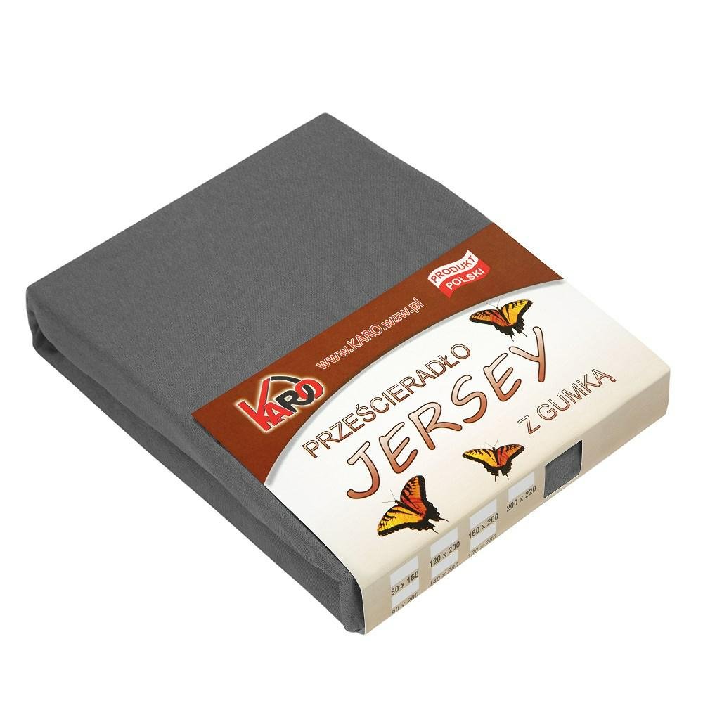 Prześcieradło jersey z gumką KARO 160x220 cm, antracytowe 072 grube 150g/m2