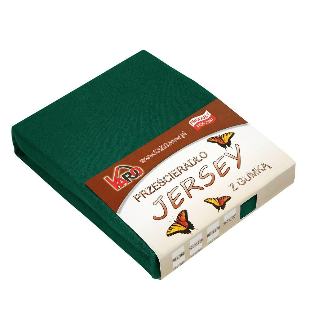 Prześcieradło jersey z gumką KARO 180x200 cm, zielone butelkowe 074 grube 150g/m2
