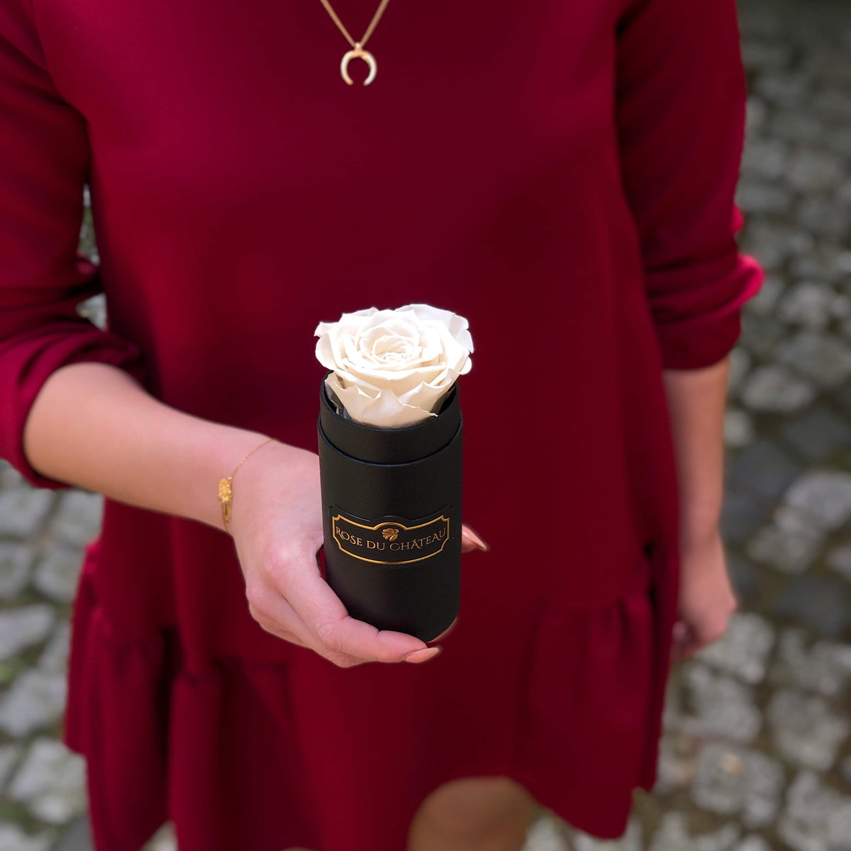 Biała Wieczna Róża Czarny Mini Flowerbox