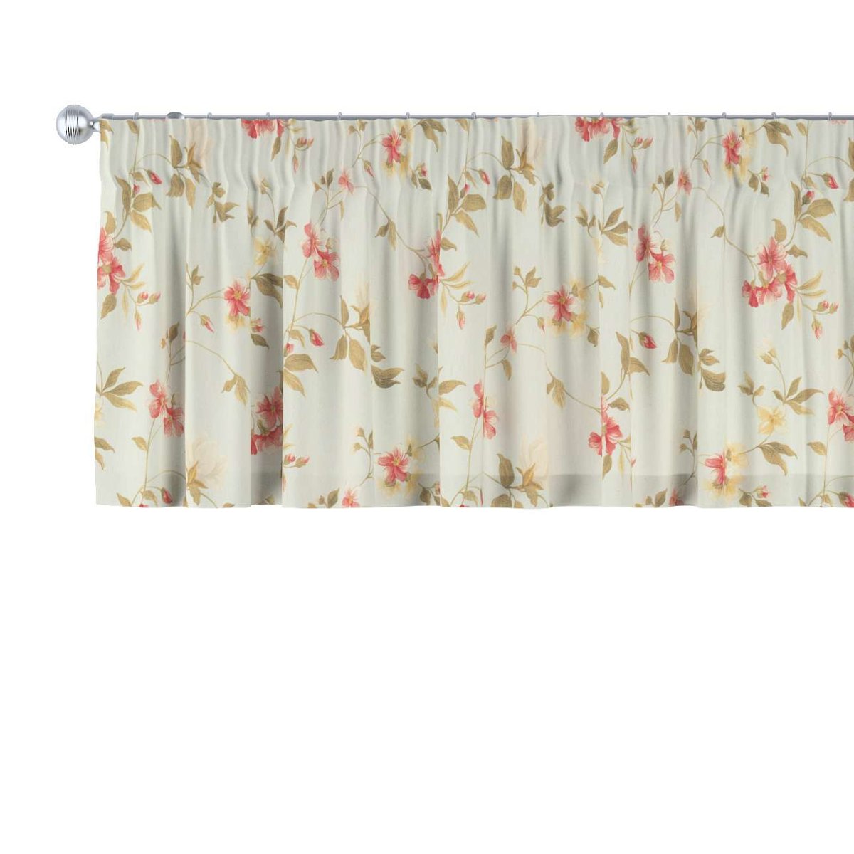 Lambrekin na taśmie marszczącej, kwiatki na jasno-błękitnym tle, 130 × 40 cm, Londres