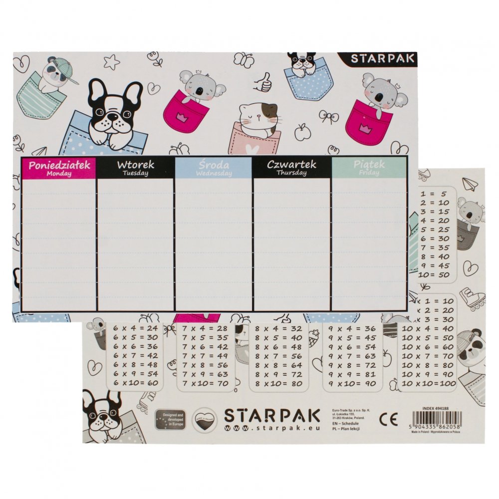 Plan Lekcji+Tabliczka Mnozenia, Euro Trade, A5, Minisy