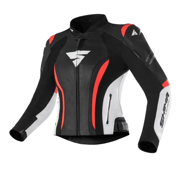 SHIMA Miura 2.0 kurtka motocyklowa, skórzana, damska kurtka sportowa z tyłu, łokcie, ochraniacze na ramiona, perforowana skóra, do 2-częściowego garnituru (32, Red Fluo)