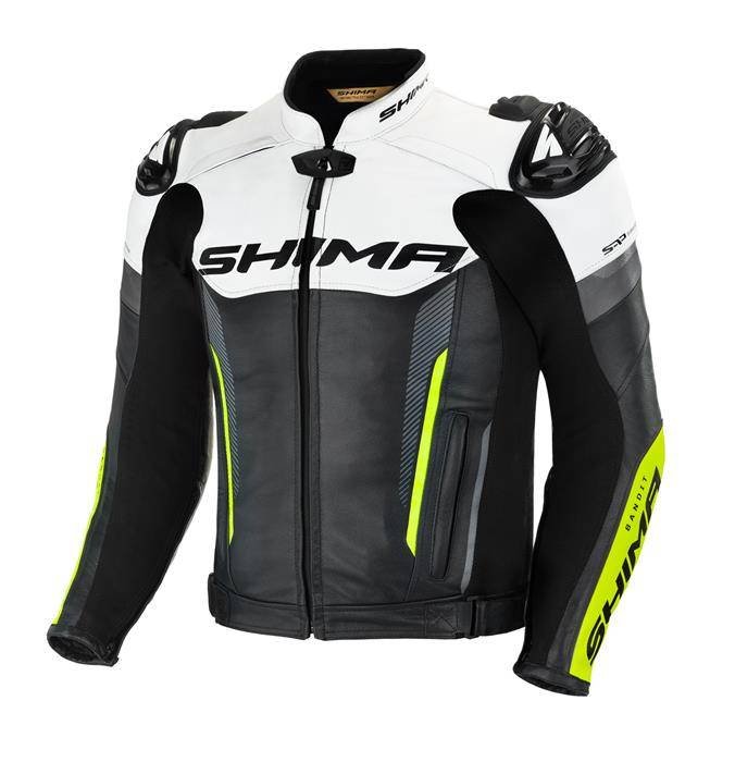 SHIMA BANDIT kurtka motocyklowa meska - skórzana, letnia, sportowa kurtka ze sliderami barków, protektorami CE braków, łokci, pleców (Fluo, 46)