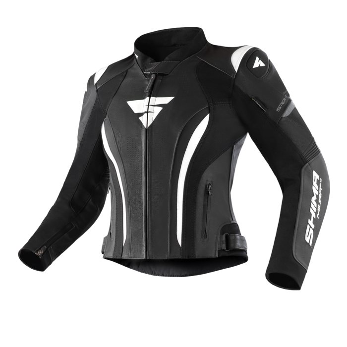 SHIMA Miura 2.0 kurtka motocyklowa, skórzana, damska kurtka sportowa z tyłu, łokcie, ochraniacze na ramiona, perforowana skóra, do 2-częściowego garnituru (36, czarno-biała)