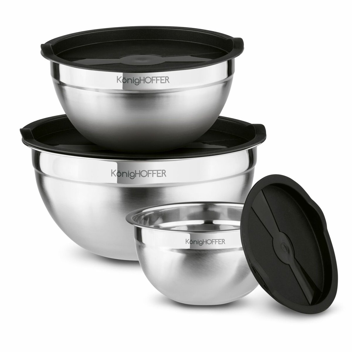 Miski nierdzewne z pokrywkami Konighoffer 16 cm 20 cm 24 cm satyna