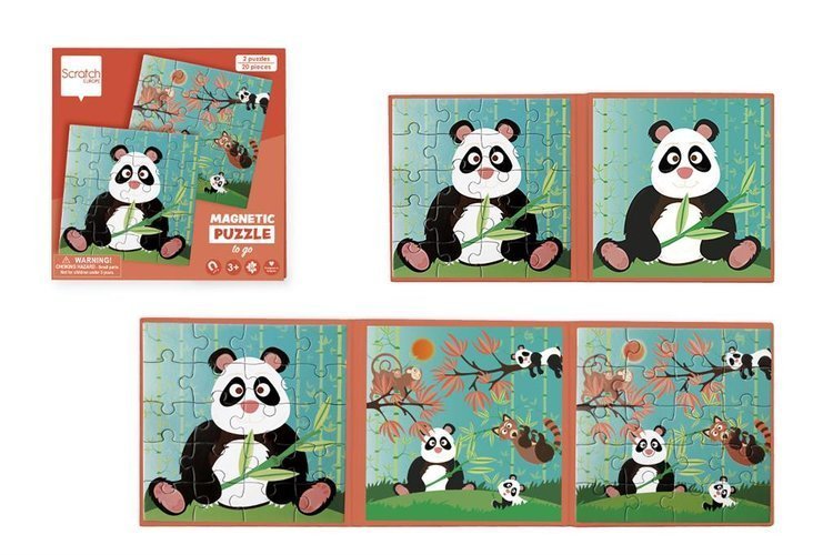 Scratch, Puzzle magnetyczne - książka podróżna Panda 2 obrazki 40 elem.