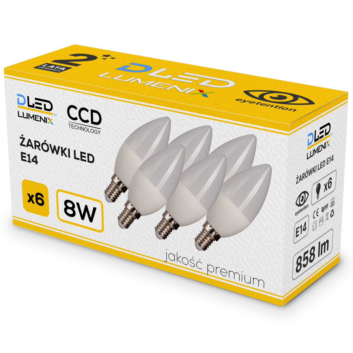 6x Żarówka LED E14 858lm 8W świeczka ZIMNA