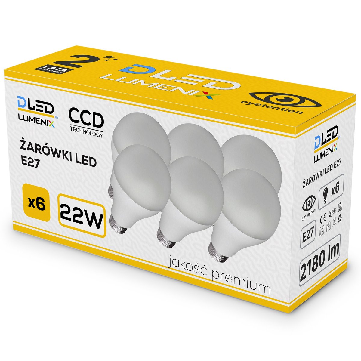 6x Żarówka LED E27 2180lm CCD 22W Neutralna