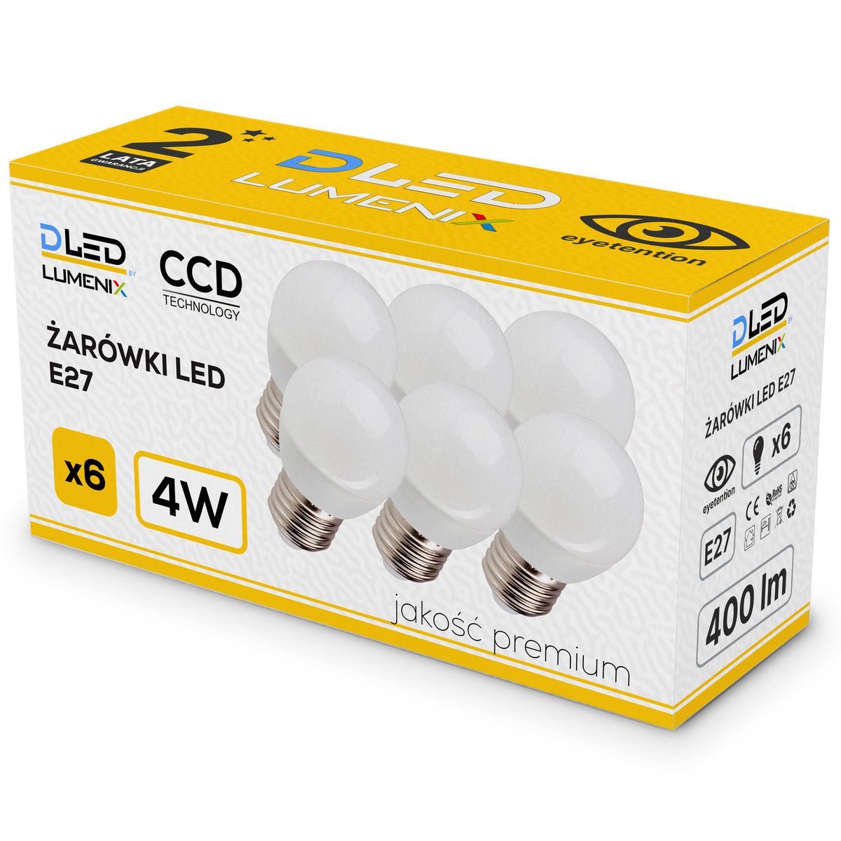 6x Żarówka LED E14 400lm 4W kulka ZIMNA