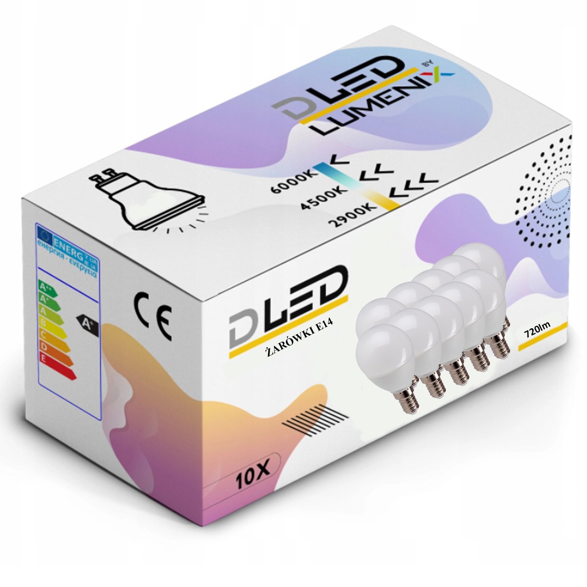 10x Żarówka LED E14 720lm 8W kula CIEPŁA