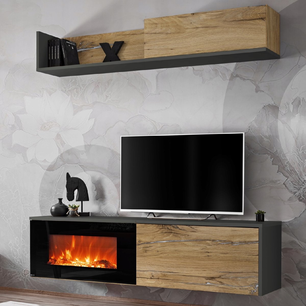 Meblościanka z kominkiem DALLAS E dąb flagstaff