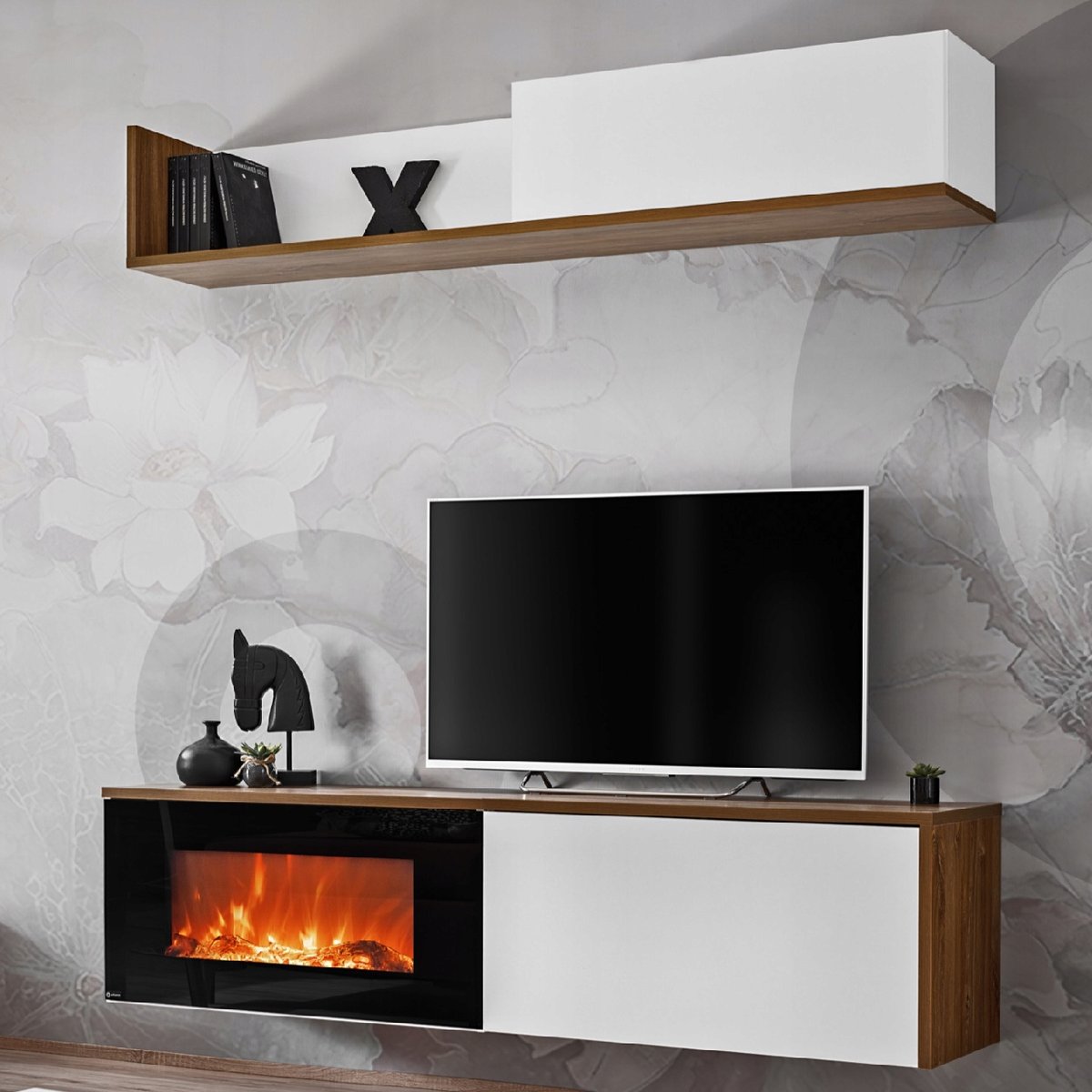 Meblościanka z kominkiem DALLAS E dąb sterling