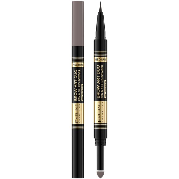 Eveline Cosmetics Cosmetics - Brow Art Duo Pen & Filling Powder Waterproof - Wodoodporny pisak i puder do brwi 2w1 - MEDIUM