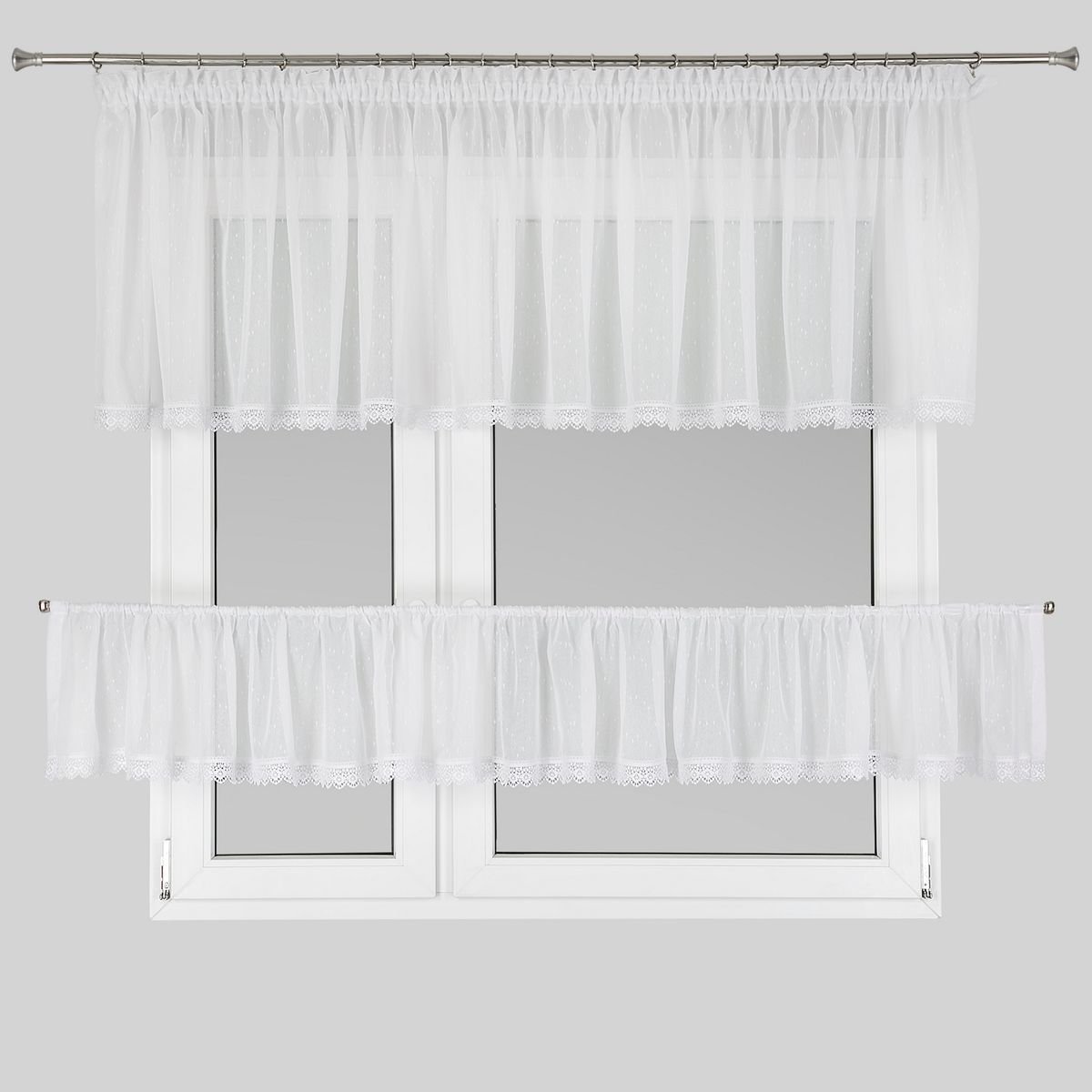 Firana gotowa dwuczęściowa 400x65 400x35 Dagma biała na taśmie z koronką Eurofirany