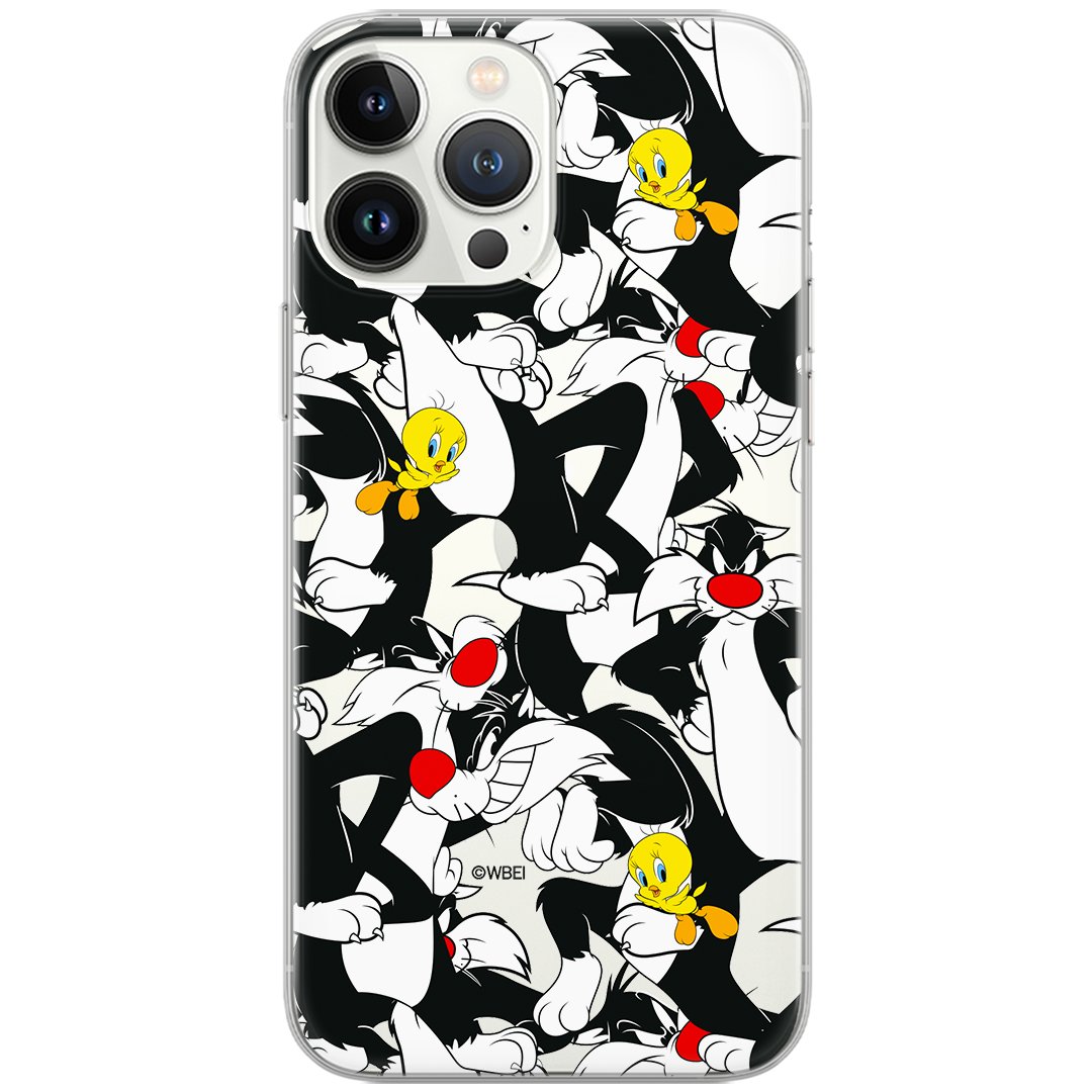 Etui Looney Tunes dedykowane do Iphone 12 Mini, wzór: Sylwester i Tweety 004 Etui częściowo przeźroczyste, oryginalne i oficjalnie / Looney Tunes
