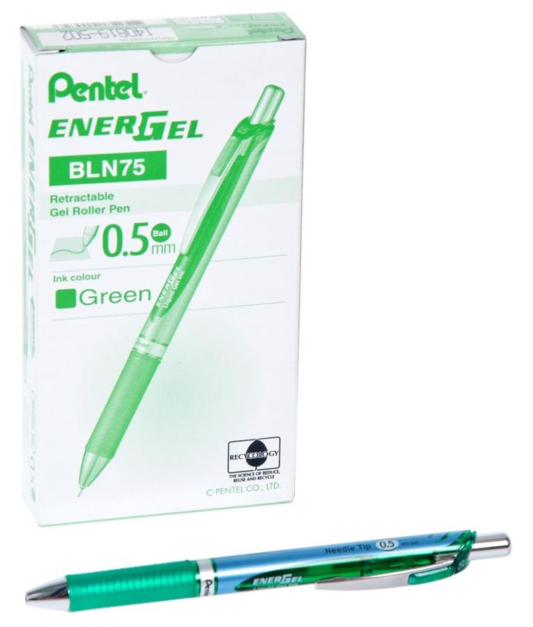 Pentel Cienkopis 0.5 K Bln75d zielony pudełko A 12