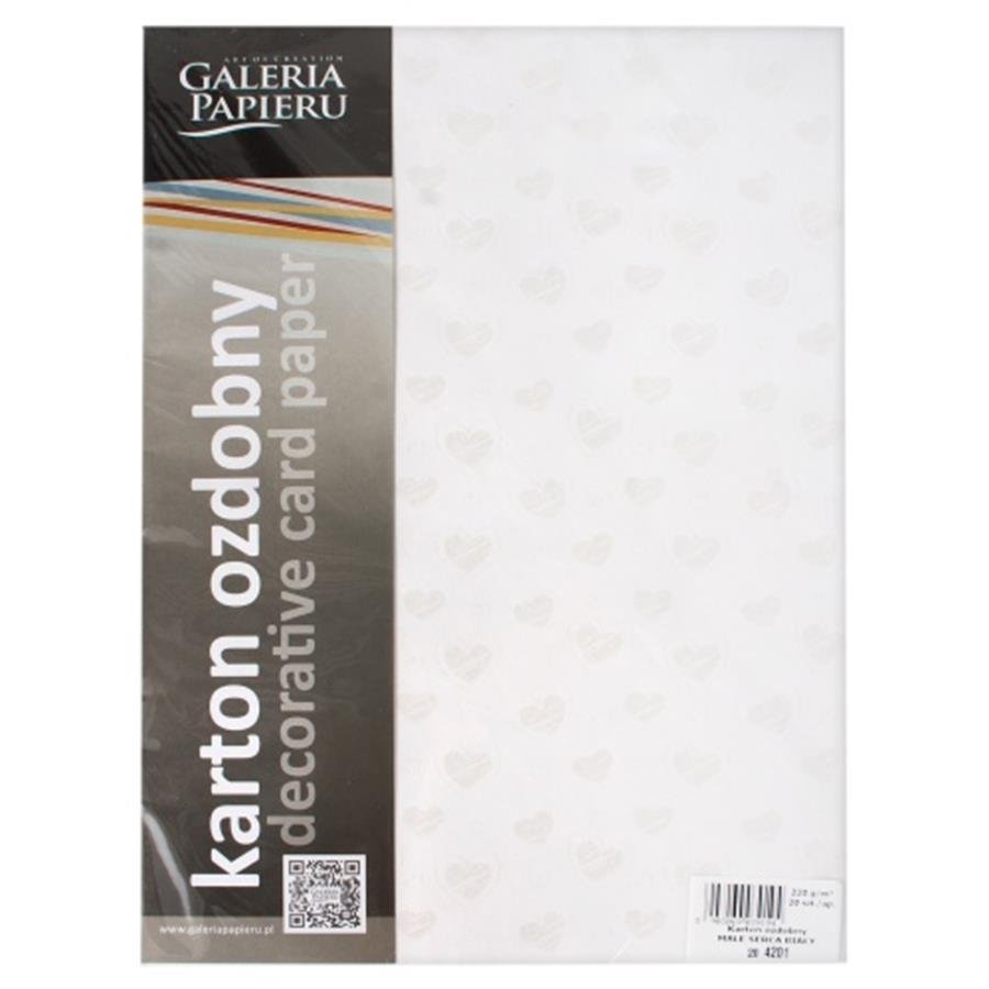 Galeria papieru Karton Ozdobny Premium 220g/m2 MAŁE SERCA BIAŁY 20 arkuszy A4 NOWOŚĆ