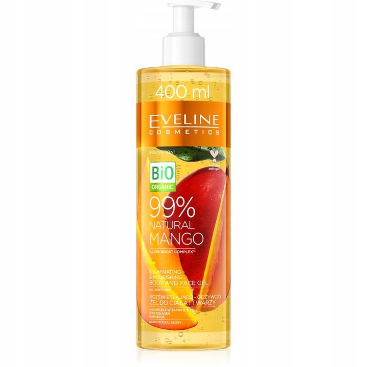 Eveline Cosmetics Cosmetics Pielęgnacja ciała 99% Natural Mango Rozświetlająco-odżywczy żel do ciała i twarzy 400 ml