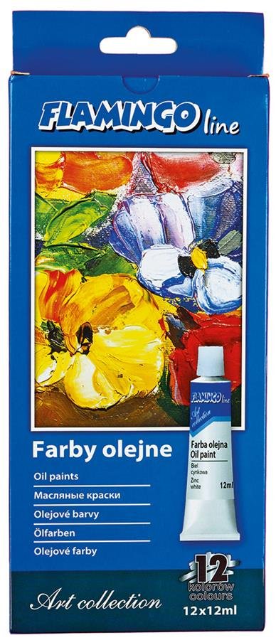 Hasta Farby Olejne 12 kolorów 12ml Flamingo pudełko
