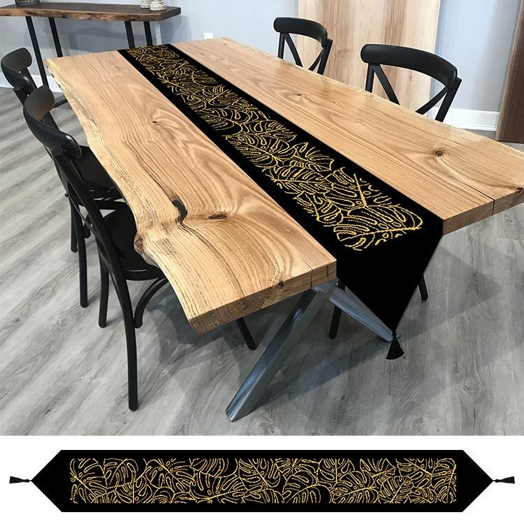 Haft krzyżykowy - Zestaw do haftu - Bieżnik szarfa z monsterą - czarny