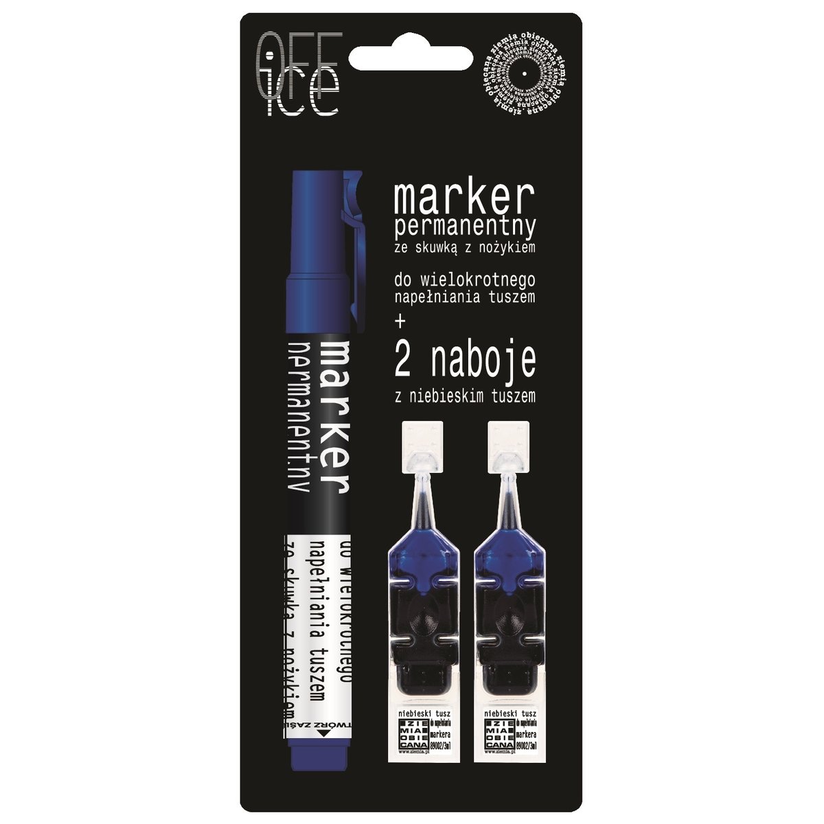 zestaw marker permanentny 89002 + 2 naboje do napełniania na blistrze - niebieski