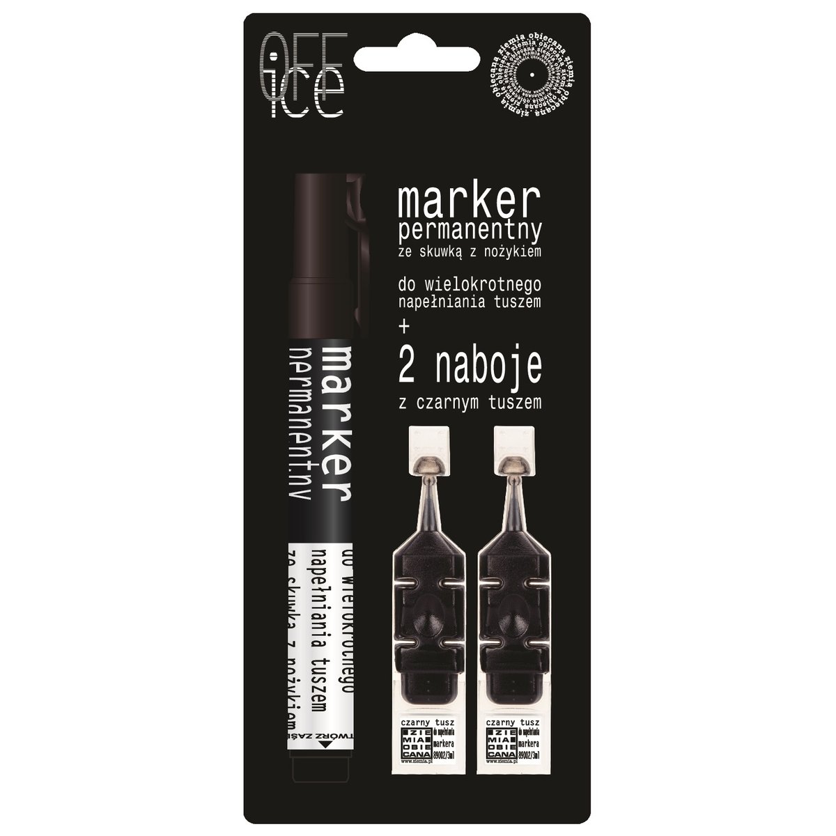 Ziemia Obiecana Marker permanentny + 2 naboje do napełniania na blistrze czarny